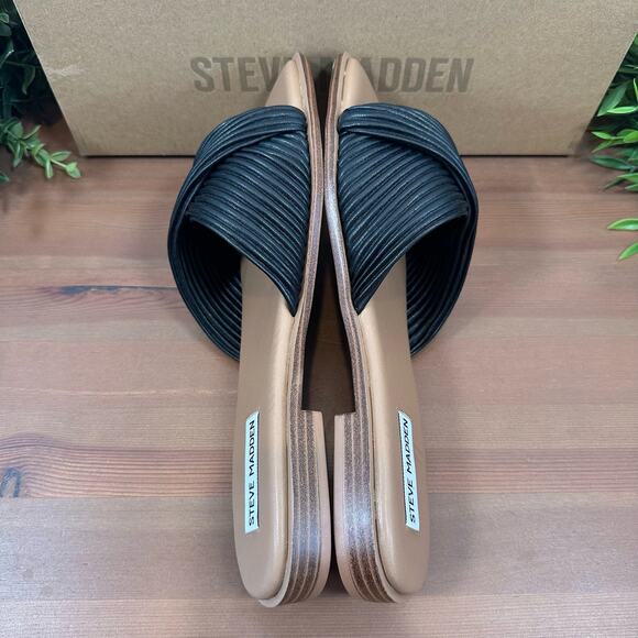 Steve Madden Women's Limitt Textured Black Slide Sandals Size 6 - Picture 4 of 6